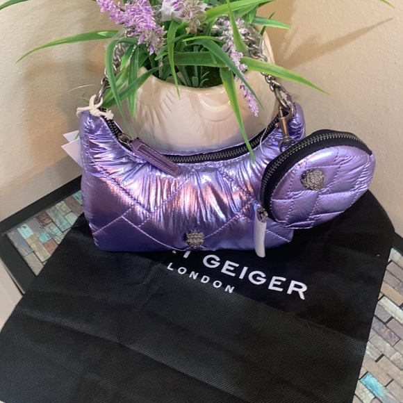 KURT GEIGER LONDON Small Purple Quilted Metallic Crossbody - Picture 7 of 15